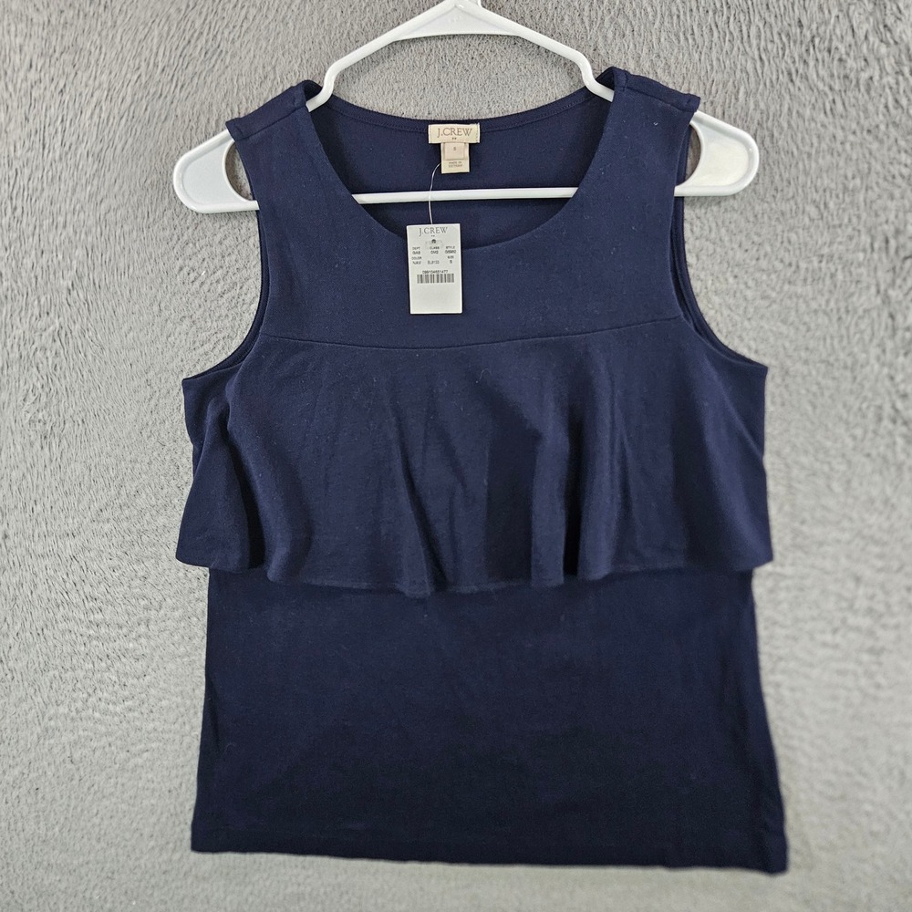 J.Crew Navy Blue Ruffle Front Sleeveless Pique Knit Top Size S NEW NWT